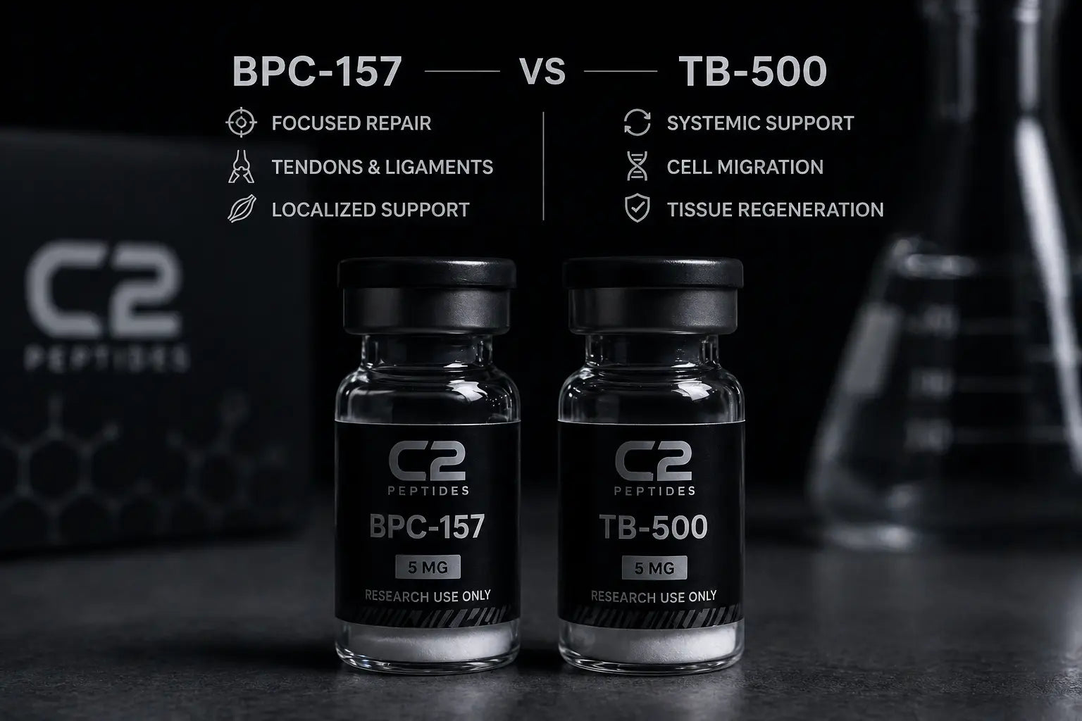 🔬 BPC-157 vs TB-500: What’s the Difference? Research Overview C2 Peptides